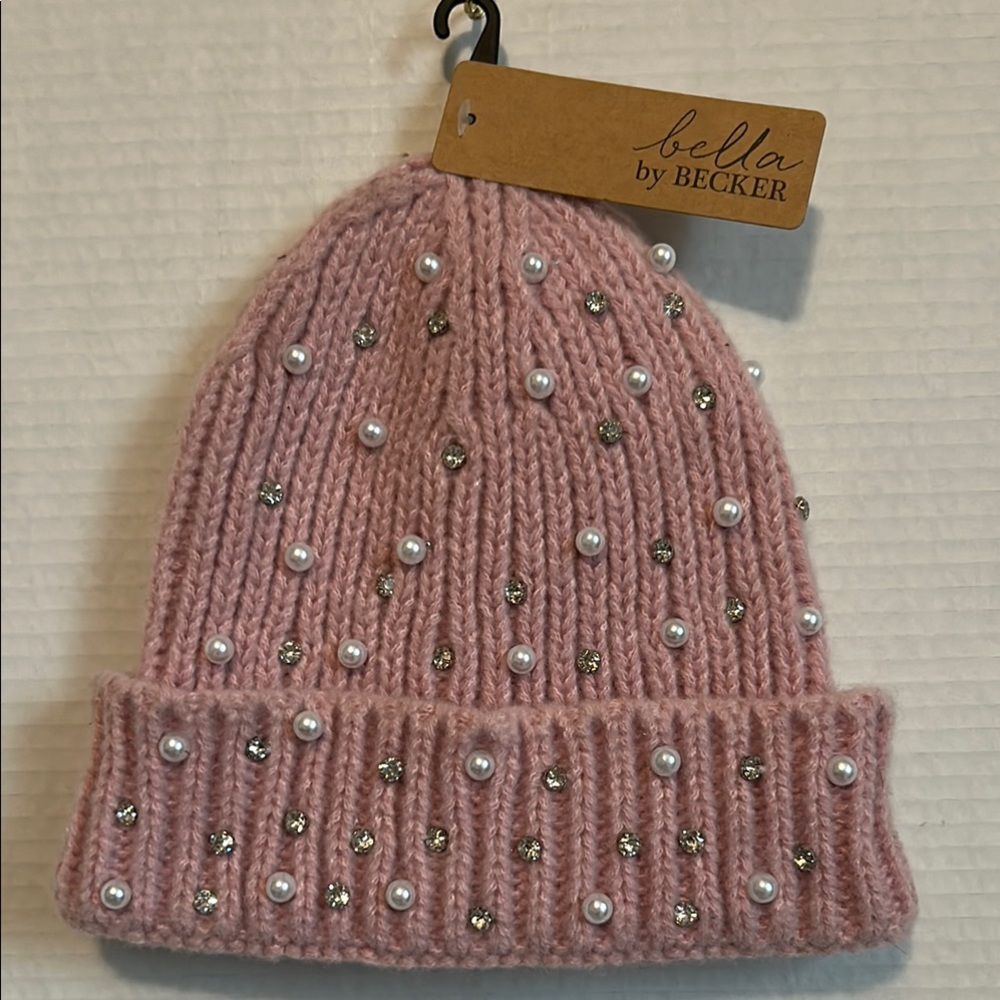 Women’s Bella by Becker embellished beanie, blush color.  NWT